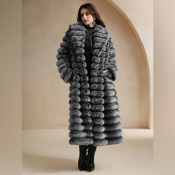 Anewsta Autumn/Winter Fluffy Coat, Mid-Length Women's Fashion Rabbit Fur Jacket - Picture 1 of 10